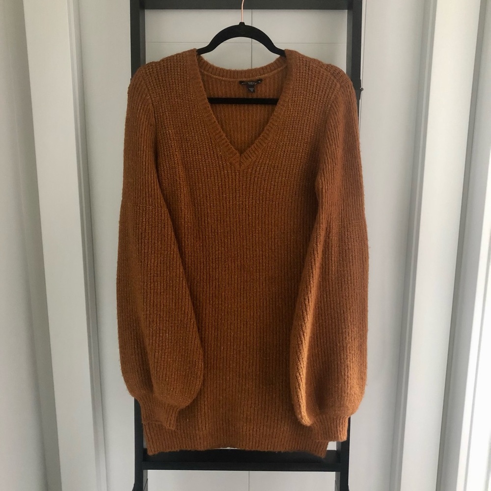 GUESS Balloon Sleeve Sweater Dress - Burnt Orange - XS